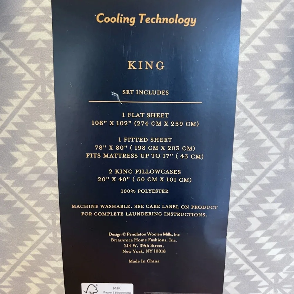 Pendleton Tucson Peak Cooling Sheet Set King Light Gray Geometric 4pc New